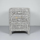 Mother Of Pearl Inlay Floral 3 Drawer Bedside Grey